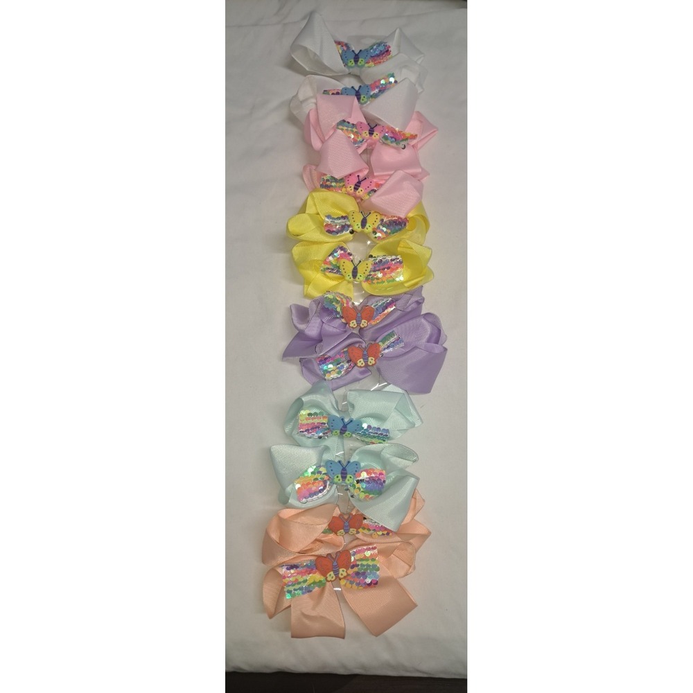 12pc Girls Hair Bow Lot Butterfly Sequin Grosgrain Ribbon Alligator Clipsta